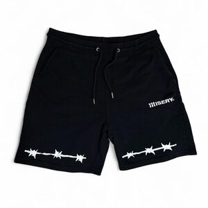 SOLD OUT Misery Worldwide Black Sweat Shorts with Barbed Wire Design